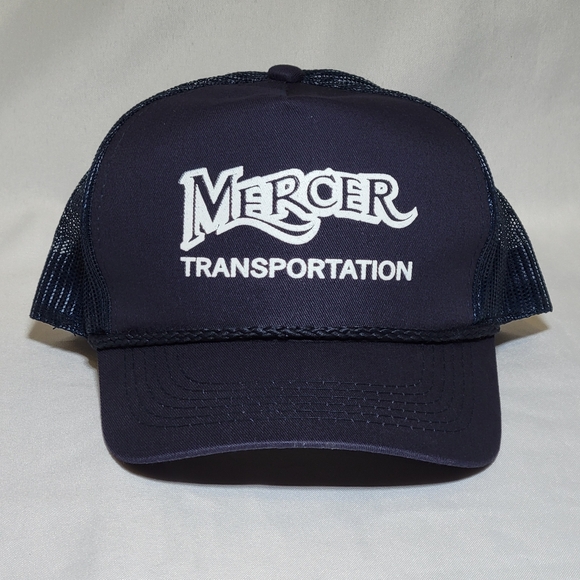 Vintage Mercer Transportation Trucker Hat Cap Blue Snap Back One Size Navy White - Picture 1 of 4